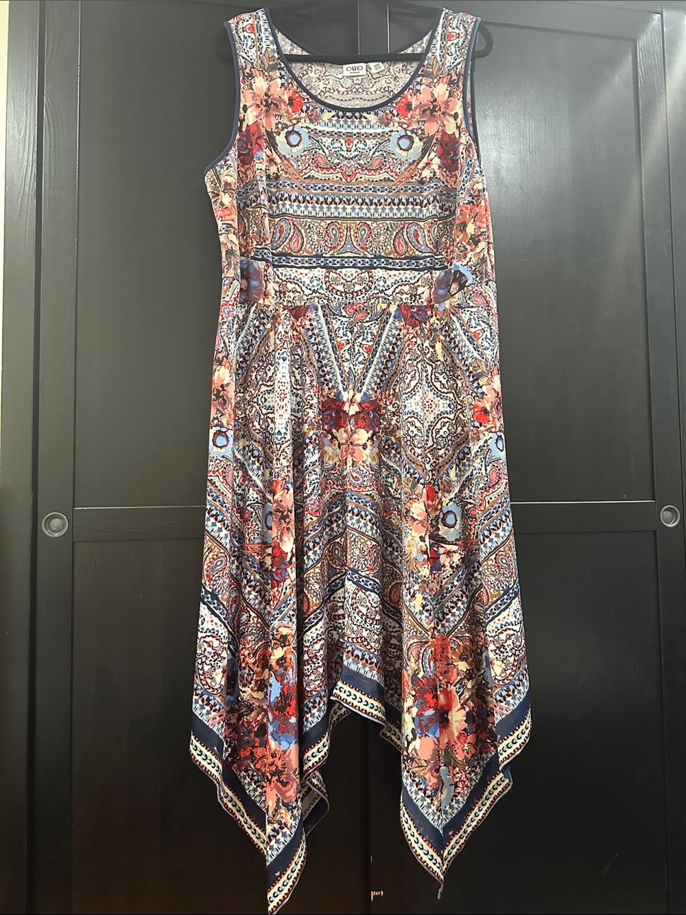 Cato Multicolor Paisley & Floral Handkerchief Hem Dress
